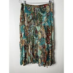 Christopher & Banks Skirt Womens XL Midi Broomstick Tiered Crinkle Boho Hippie